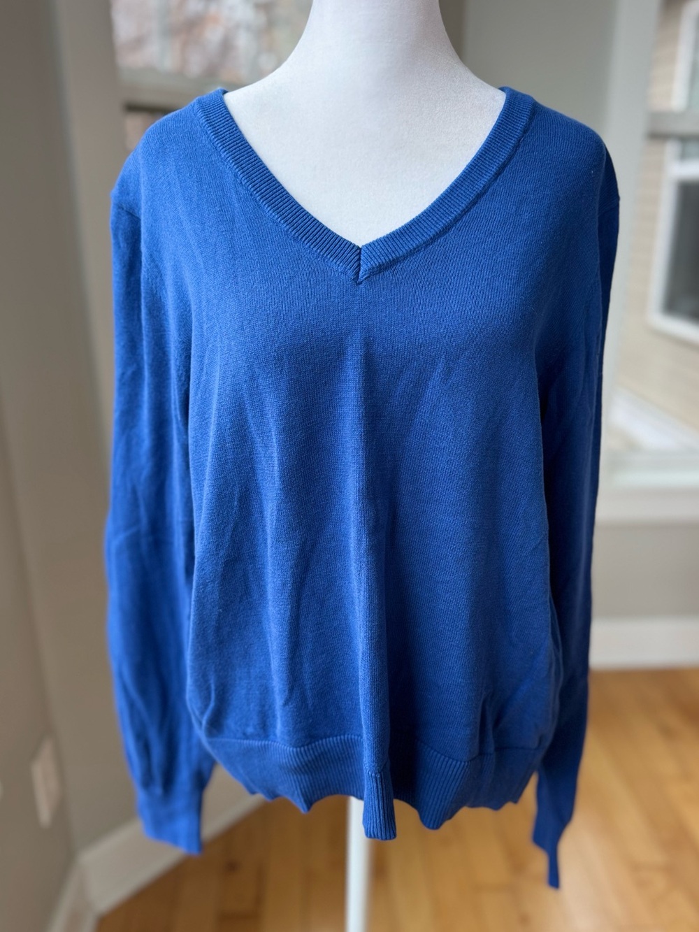 Qualfort Cobalt Blue Cotton V Neck Sweater Size XL